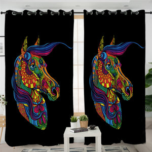 Stylized Horse Black 2 Panel Curtains