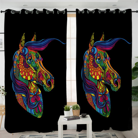 Image of Stylized Horse Black 2 Panel Curtains