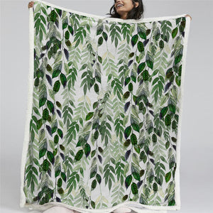 Green Leaves Sherpa Fleece Blanket - Beddingify