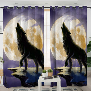 Lone Wolf & The Moon 2 Panel Curtains