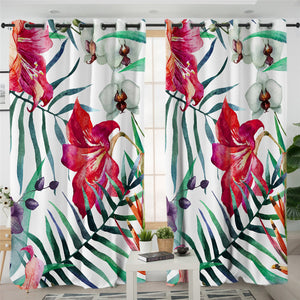 Macroshot Garden Motif White 2 Panel Curtains