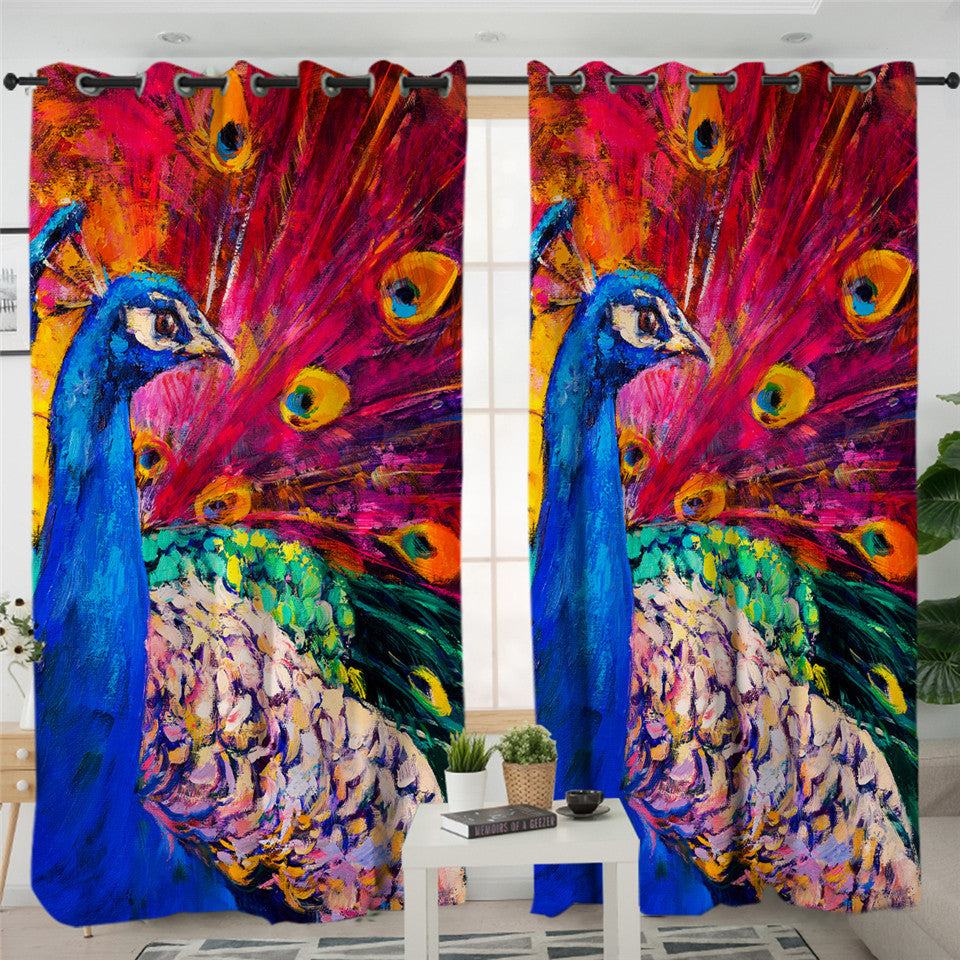 Oilpainted Peacock 2 Panel Curtains