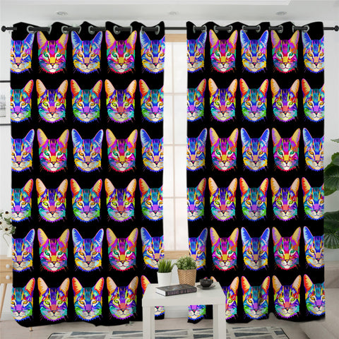 Image of Illuminate Cats Black 2 Panel Curtains
