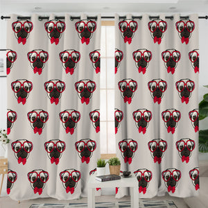 Red Pug Themed 2 Panel Curtains