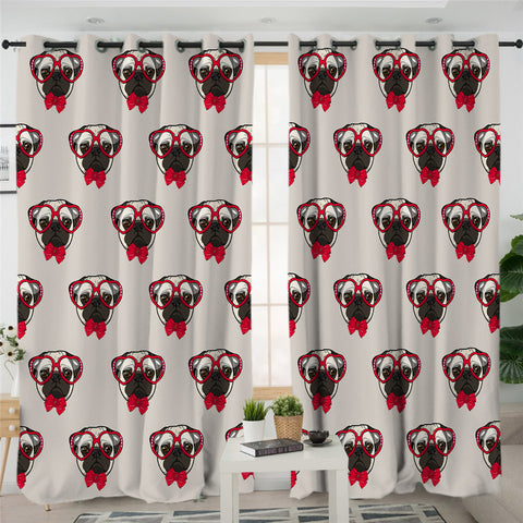 Image of Red Pug Themed 2 Panel Curtains
