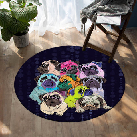 Image of Color Pugs SW0471 Round Rug