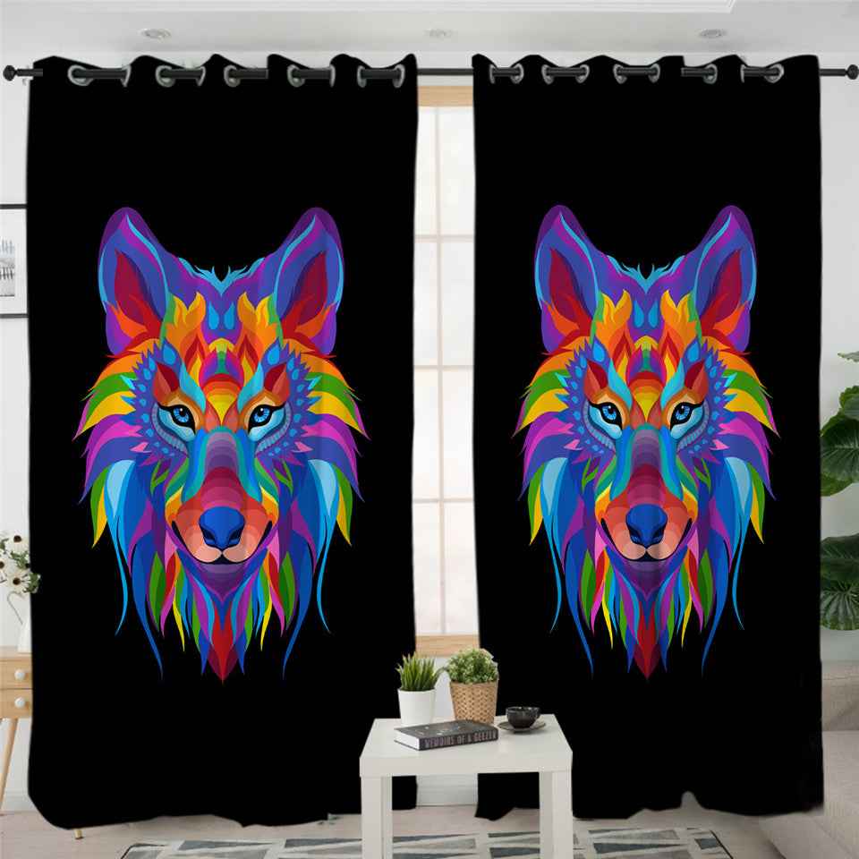 Mugshot Stylized Lion Black 2 Panel Curtains