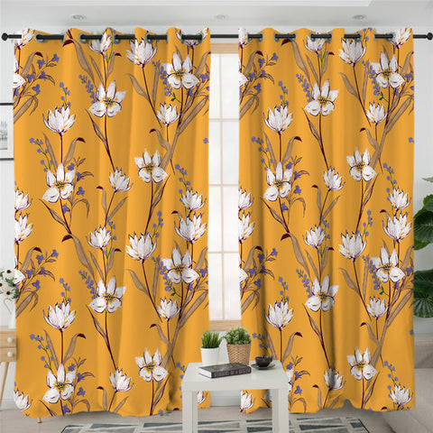 Image of Flower Pattern Canary 2 Panel Curtains