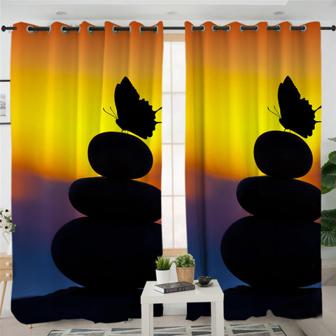 Image of Peace Stones Themed 2 Panel Curtains