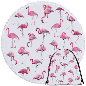 Flamingo Pattern White Round Beach Towel Set - Beddingify