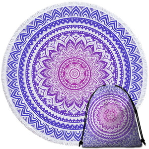 Purplish Mandala Wheel Round Beach Towel Set - Beddingify