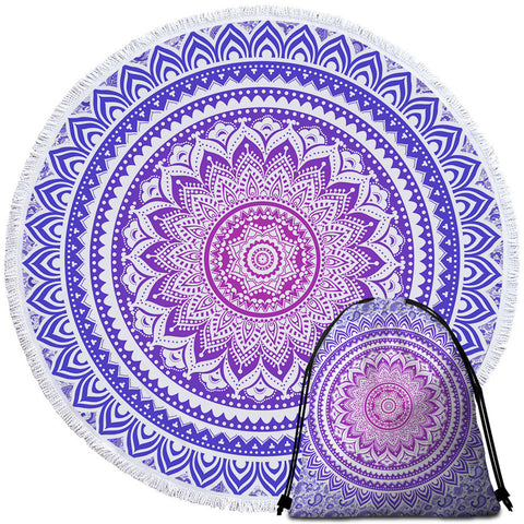 Image of Purplish Mandala Wheel Round Beach Towel Set - Beddingify