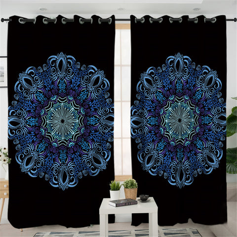 Image of Blue Mandala Pattern 2 Panel Curtains