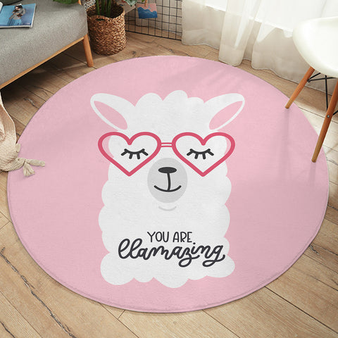 Image of Llamazing Pink SW1621 Round Rug