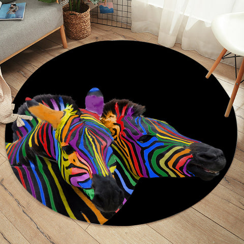 Image of Multicolored Zebras SW1668 Round Rug