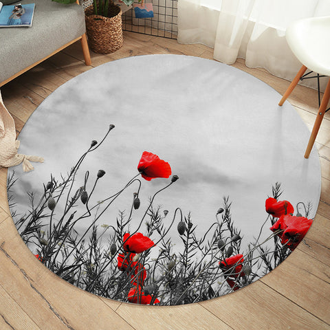 Image of Red Flowers SW1640 Round Rug