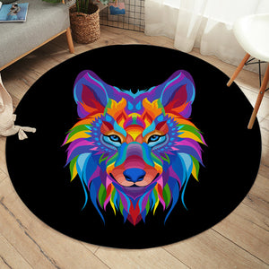 Multicolored Wolf SW2086 Round Rug