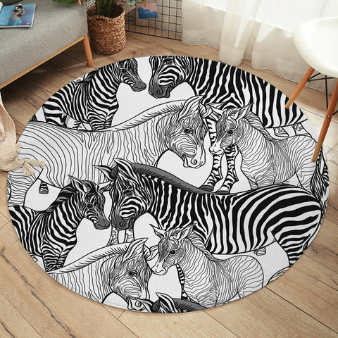 Image of Zebras Sketch SW1660 Round Rug