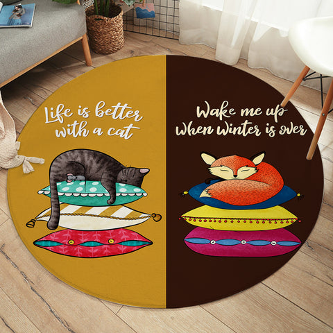 Image of Cat Hibernation SW2399 Round Rug