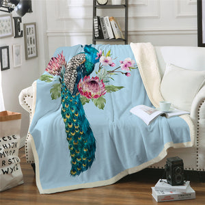 Flower Peacock Sherpa Fleece Blanket - Beddingify