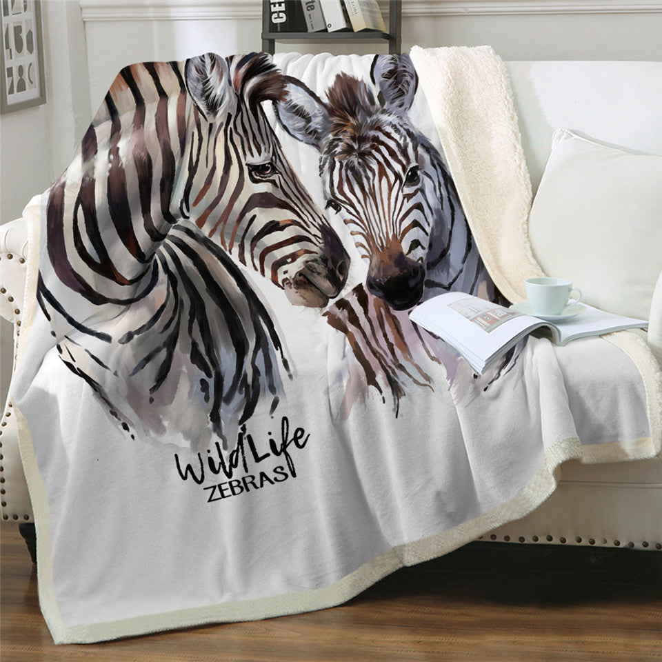 Wildlife Zebras Themed Sherpa Fleece Blanket
