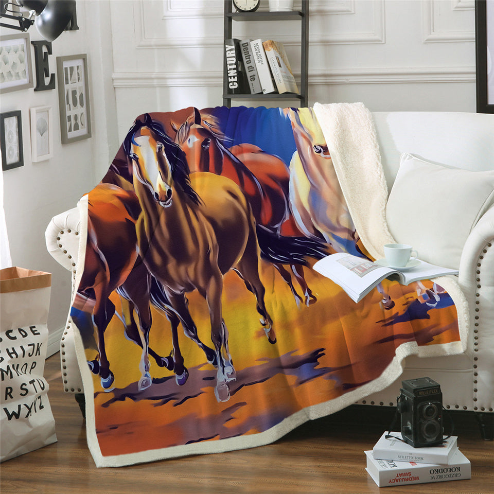 Horses Sherpa Fleece Blanket - Beddingify