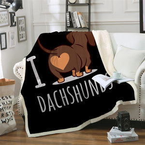 I Love Dachshund Sherpa Fleece Blanket - Beddingify