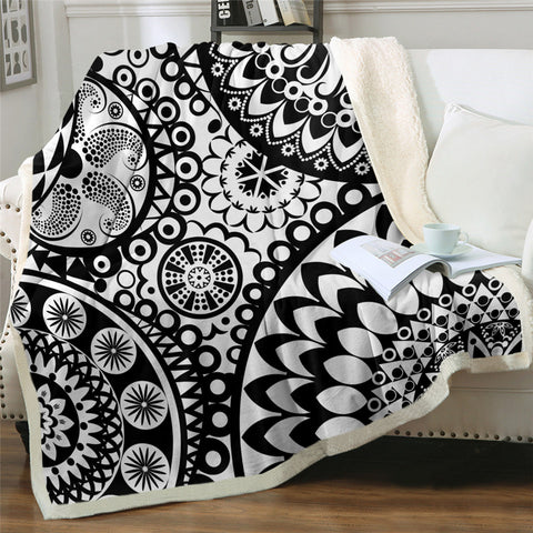 Image of Black White Mandala Themed Sherpa Fleece Blanket