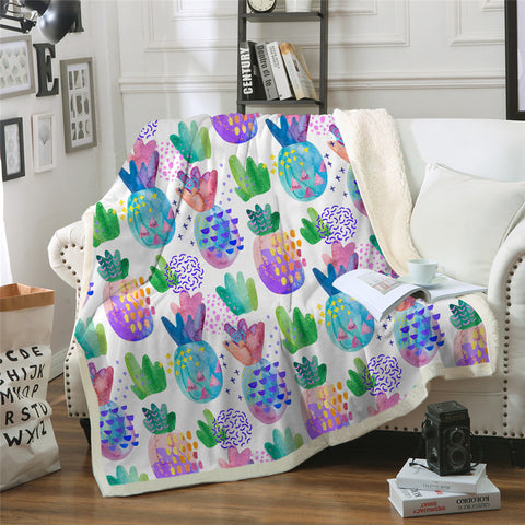Image of Watercolor Pineapple Sherpa Fleece Blanket - Beddingify