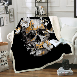 Flower Skull Sherpa Fleece Blanket - Beddingify