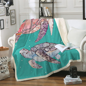 Couple Turtle Sherpa Fleece Blanket - Beddingify