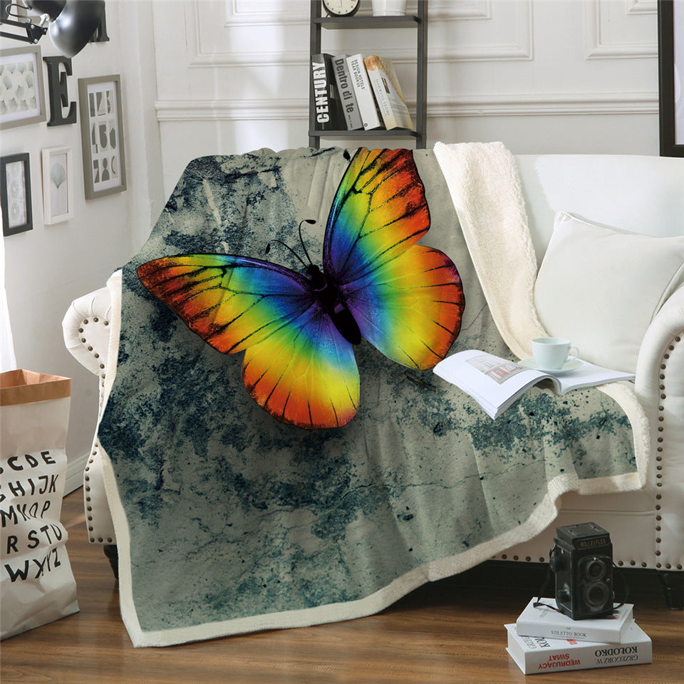 Rainbow Giant Butterfly Sherpa Fleece Blanket