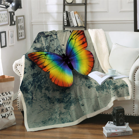 Image of Rainbow Giant Butterfly Sherpa Fleece Blanket