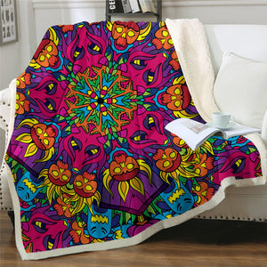 Boho Flowers Themed Sherpa Fleece Blanket