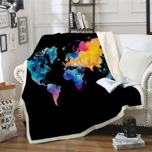 Black Background Map Sherpa Fleece Blanket - Beddingify