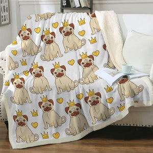 Kid Pug Dogs Themed Sherpa Fleece Blanket