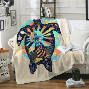 Lighthouse And Turtle Sherpa Fleece Blanket - Beddingify