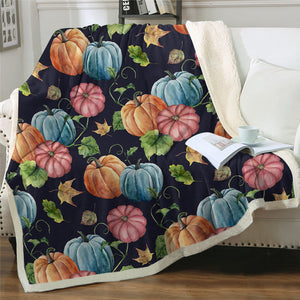 Colorful Pumpkin Sherpa Fleece Blanket