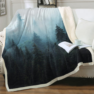 Fog Forest Themed Sherpa Fleece Blanket