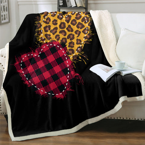 Image of Heart Designs Black Sherpa Fleece Blanket