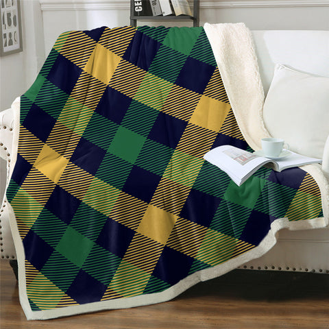 Image of Green & Gold Plaid Sherpa Fleece Blanket