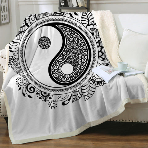 Image of Yin Yang Themed Sherpa Fleece Blanket