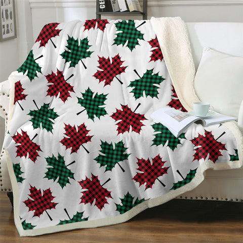 Image of Dotted Maple Leaf Patterns Sherpa Fleece Blanket