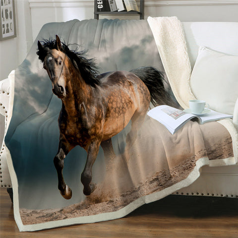 Image of 3D Galloping Horse Sherpa Fleece Blanket