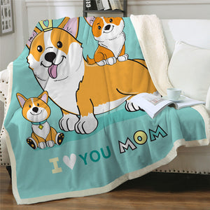 Corgi Family Sherpa Fleece Blanket