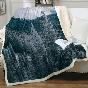 Pine Forest Themed Sherpa Fleece Blanket