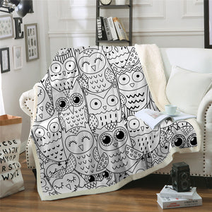 Cartoon Owl Themed Sherpa Fleece Blanket - Beddingify