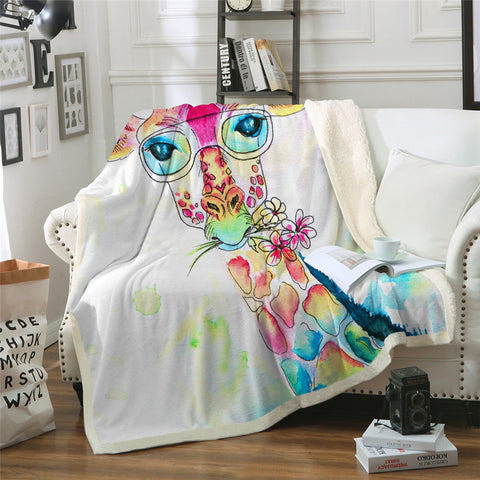 Image of Cute Giraffe Sherpa Fleece Blanket - Beddingify