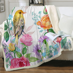 Flowers And Bird Sherpa Fleece Blanket