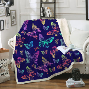 Colorful Butterflies Themed Sherpa Fleece Blanket